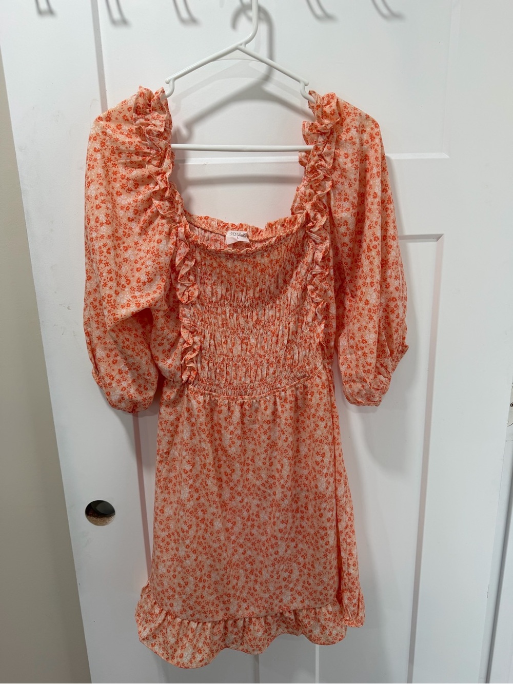 Sienna Sky Orange Floral Ruffle Smocked Dress